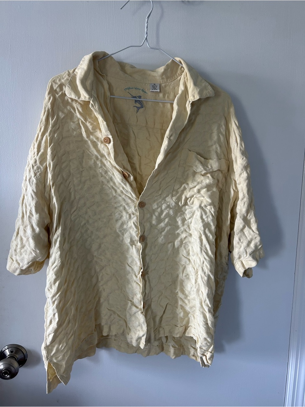 Relaxed Cream Textured Short-Sleeve Button-Down Shirt